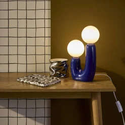 Organische Tischlampe Keramik und Glas H 31cm