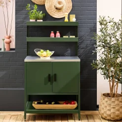 Outdoor-Küche aus Stahl mit 2 hängenden Regalböden und 2 Türen L 80 cm