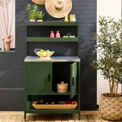 Outdoor-Küche aus Stahl mit 2 hängenden Regalböden und 2 Türen L 80 cm