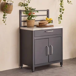 Outdoor-Küchenmöbel aus Stahl 1 Schublade, 2 Türen und Stangen L 80 cm