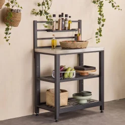 Outdoor-Küchenregal aus Stahl 2 Ablagen L80 cm