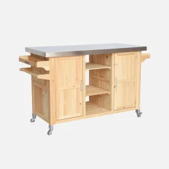 Outdoor-Küchenwagen 130cm Tannenholz mit Griff, 7 Ablageflächen