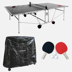 Outdoor-Tischtennisplatte premium mit 2 Schlägern und 3 Bällen + Abdeckung