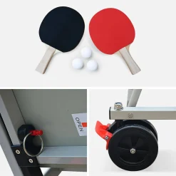 Outdoor-Tischtennisplatte premium mit 2 Schlägern und 3 Bällen + Abdeckung