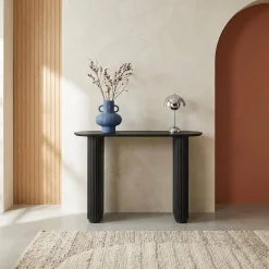 Ovale Konsole aus Heveaholz mit Eichenfurnier