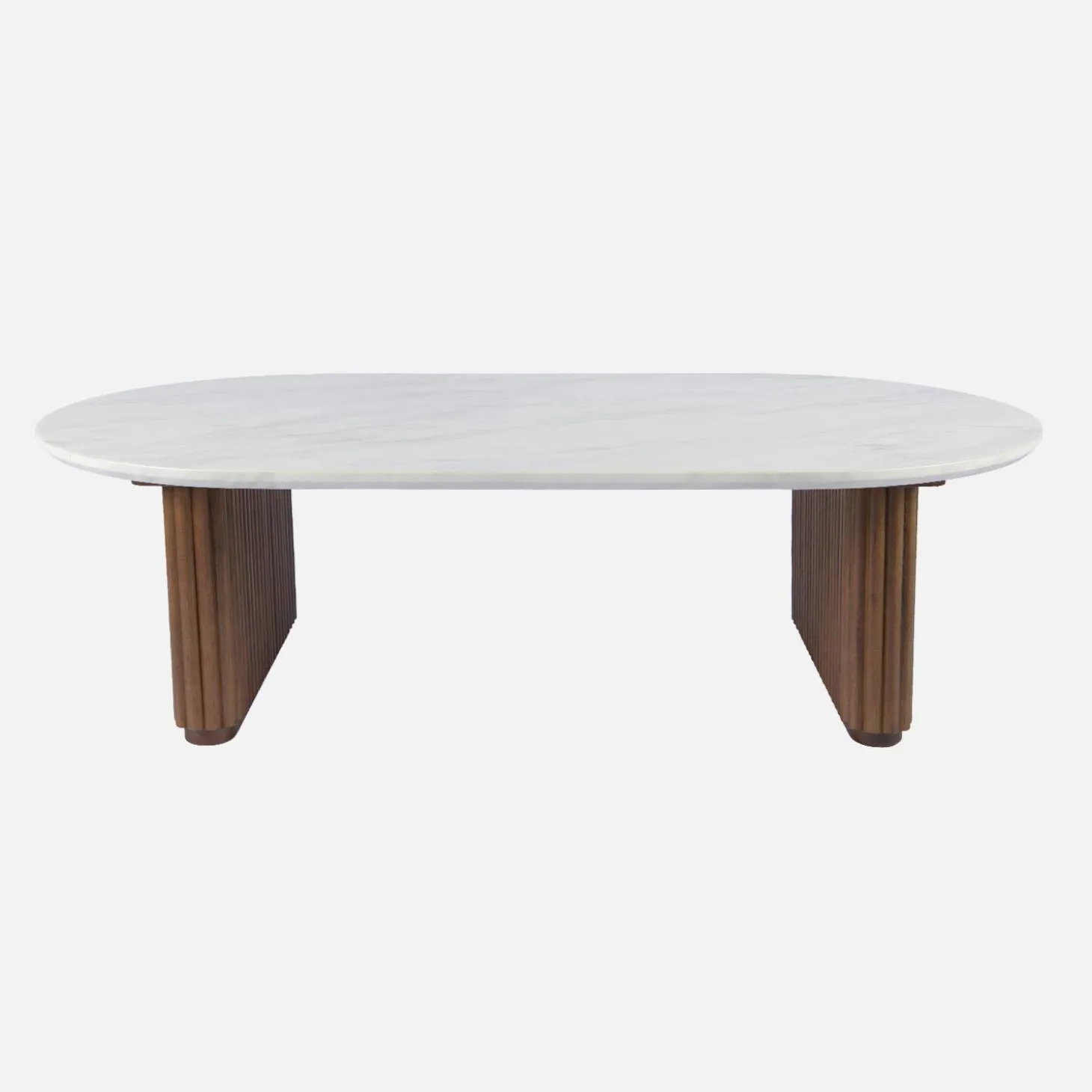 Ovaler Couchtisch aus Hevea-Holz mit Steinoptik-Furnier