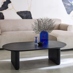 Ovaler Couchtisch Heveaholz und Eichenfurnier
