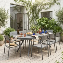 Ovaler verlängerbarer Gartentisch 220/280cm aus Aluminium + 8 Sessel