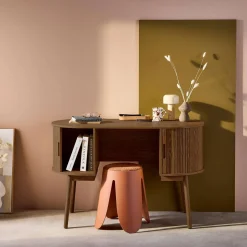 Ovales Büro im Holzlook mit zwei Aufbewahrungsmöglichkeiten, L 120cm