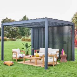 Pergola mit Lamellendach Triomphe 3x4m mit 3 vertikalen Lamellenwänden 130 cm