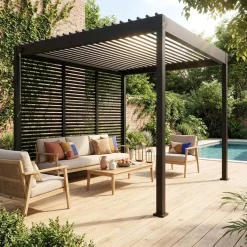 Pergola mit Lamellendach Triomphe 3x3m V2 + 3 Lamellenwände 100cm
