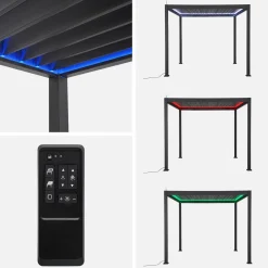 Pergola mit motorisiertem Lamellendach und LED-Beleuchtung Triomphe 3x3m