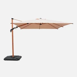 Quadratischer Ampelschirm 3x3m, Mast in Holzoptik + beschwerbare Platten 50x50cm