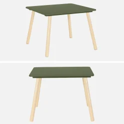 Quadratischer Kindertisch mit 2 Stühlen, Beine aus Kiefer