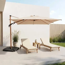 Rechteckiger Ampelschirm 3x4m, Mast in Holzoptik + beschwerbare Platten 50x50cm