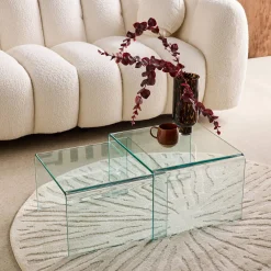 Rechteckige und quadratische Satztische aus gehärtetem Glas
