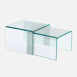 Rechteckige und quadratische Satztische aus gehärtetem Glas