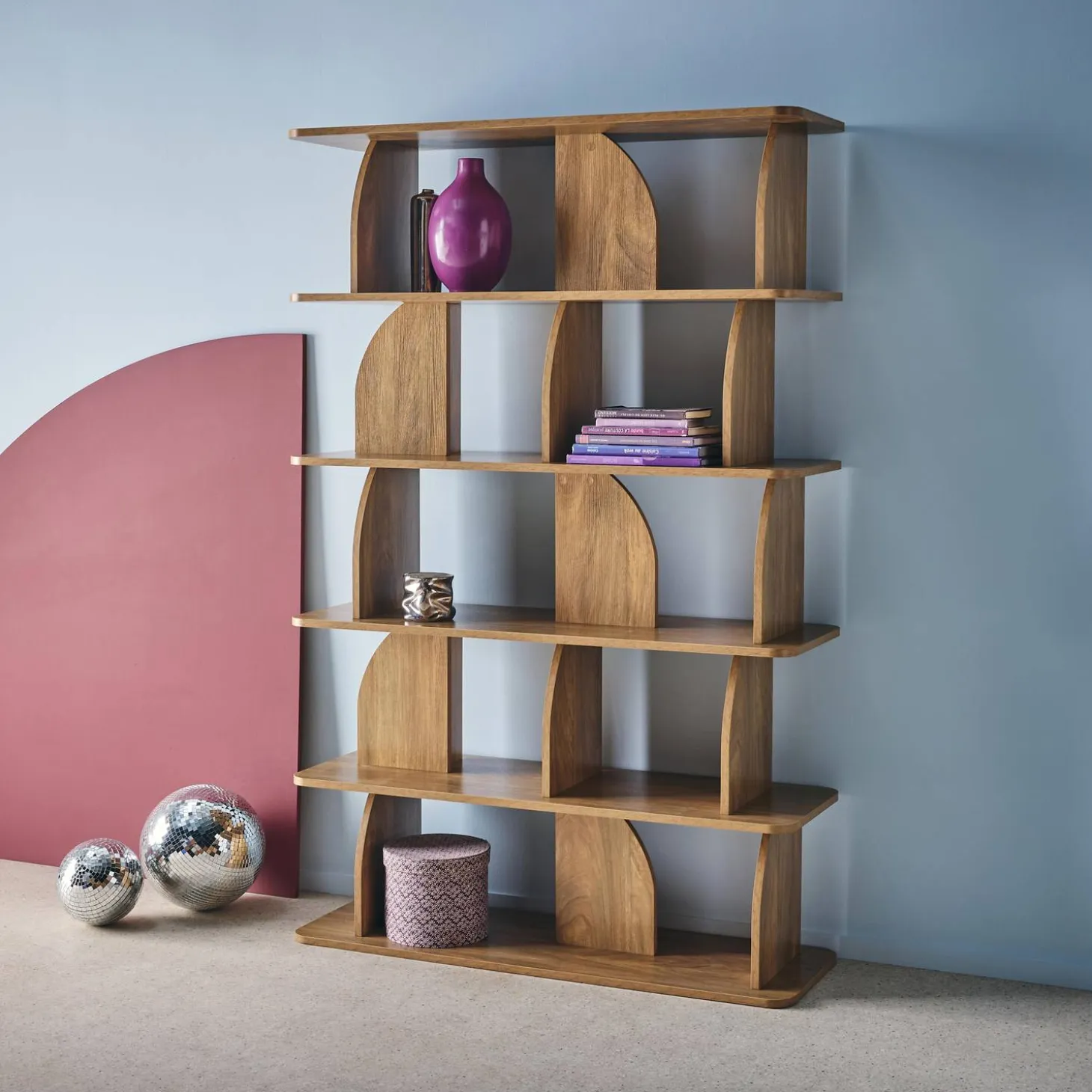 Regal, exotische Bibliothek Holzdekor 5 Fächer