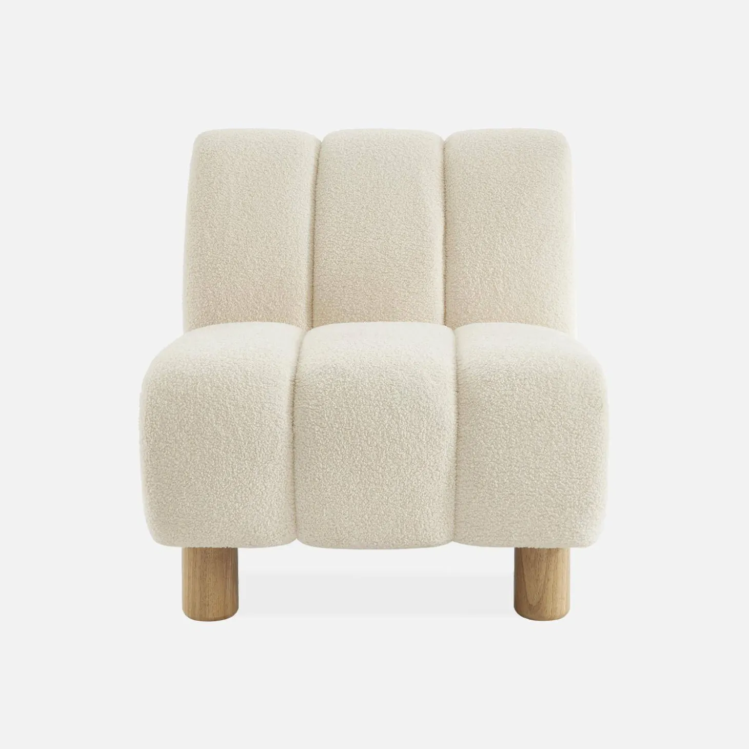 Relaxsessel mit abgerundeten Beinen aus Holz mit Bouclé-Bezug