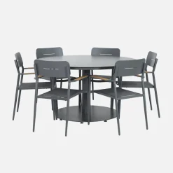 Runder Gartentisch Ø140cm aus Aluminium + 6 Sessel