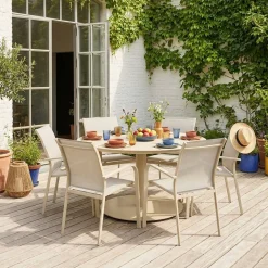 Runder Gartentisch Ø140cm + 6 Sessel aus Aluminium