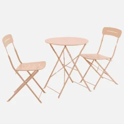 Runder klappbarer Bistro-Gartentisch aus Stahl + 2 Stühle