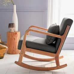Schaukelstuhl skandinavisches Design Holz und Stoff