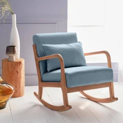 Schaukelstuhl skandinavisches Design Holz und Stoff