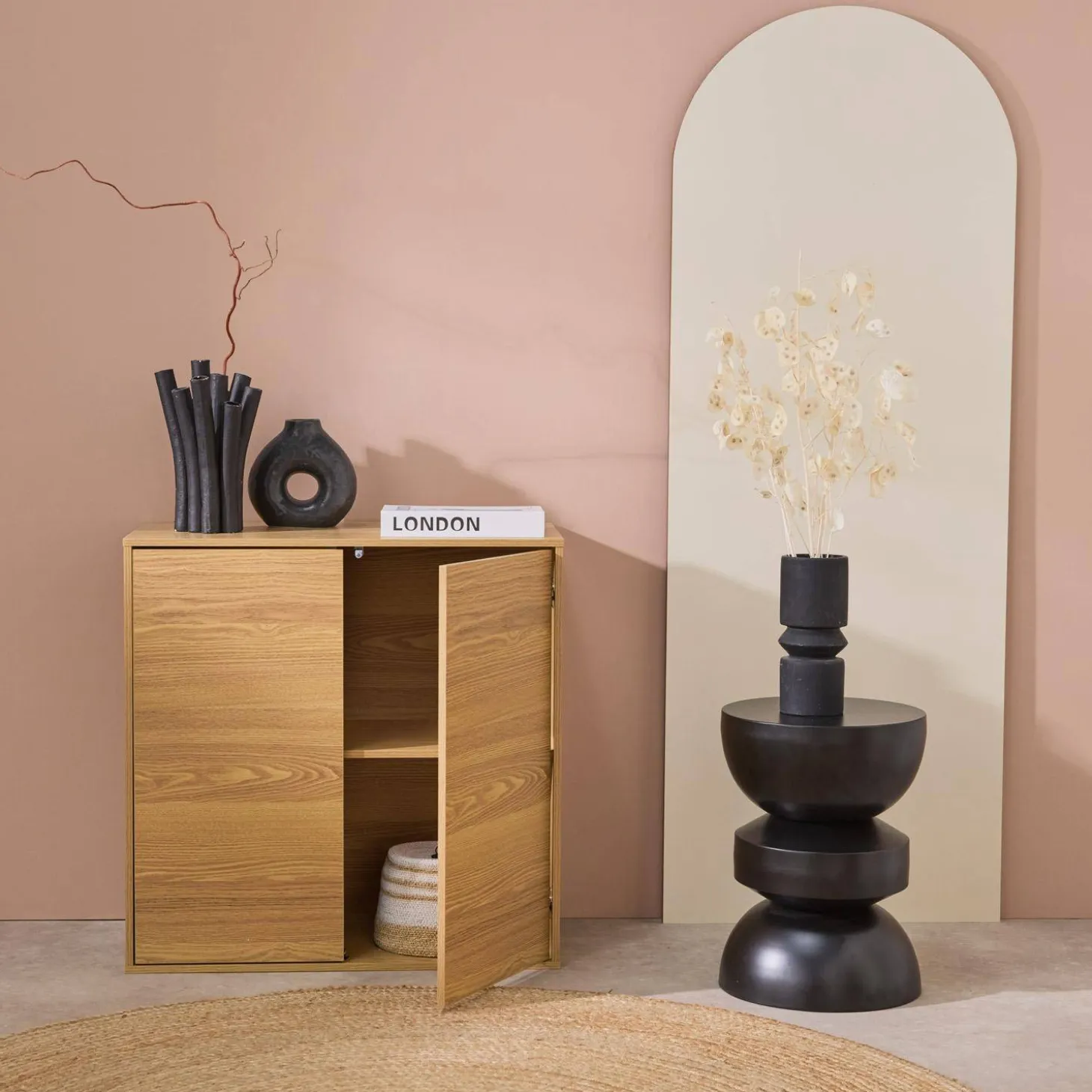 Schrank Aufbewahrungsmodul Holzdekor 2 Türen 70cm