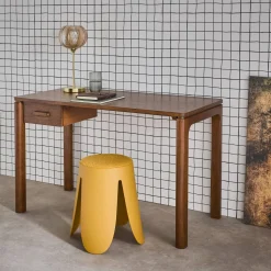 Schreibtisch aus Heveaholz Platte mit Eichenfurnier 1 Schublade