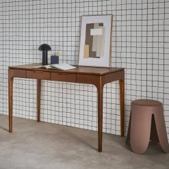 Schreibtisch aus Heveaholz und MDF mit Eschenfurnier 2 Schubladen
