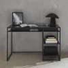 Schreibtisch aus schwarzem Metall mit 2 Ablagen 120 cm
