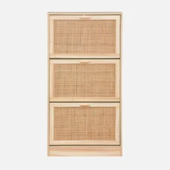 Schuhmöbel 3 Türen Rattan-Geflecht und Holzdekor