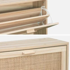 Schuhmöbel 3 Türen Rattan-Geflecht und Holzdekor