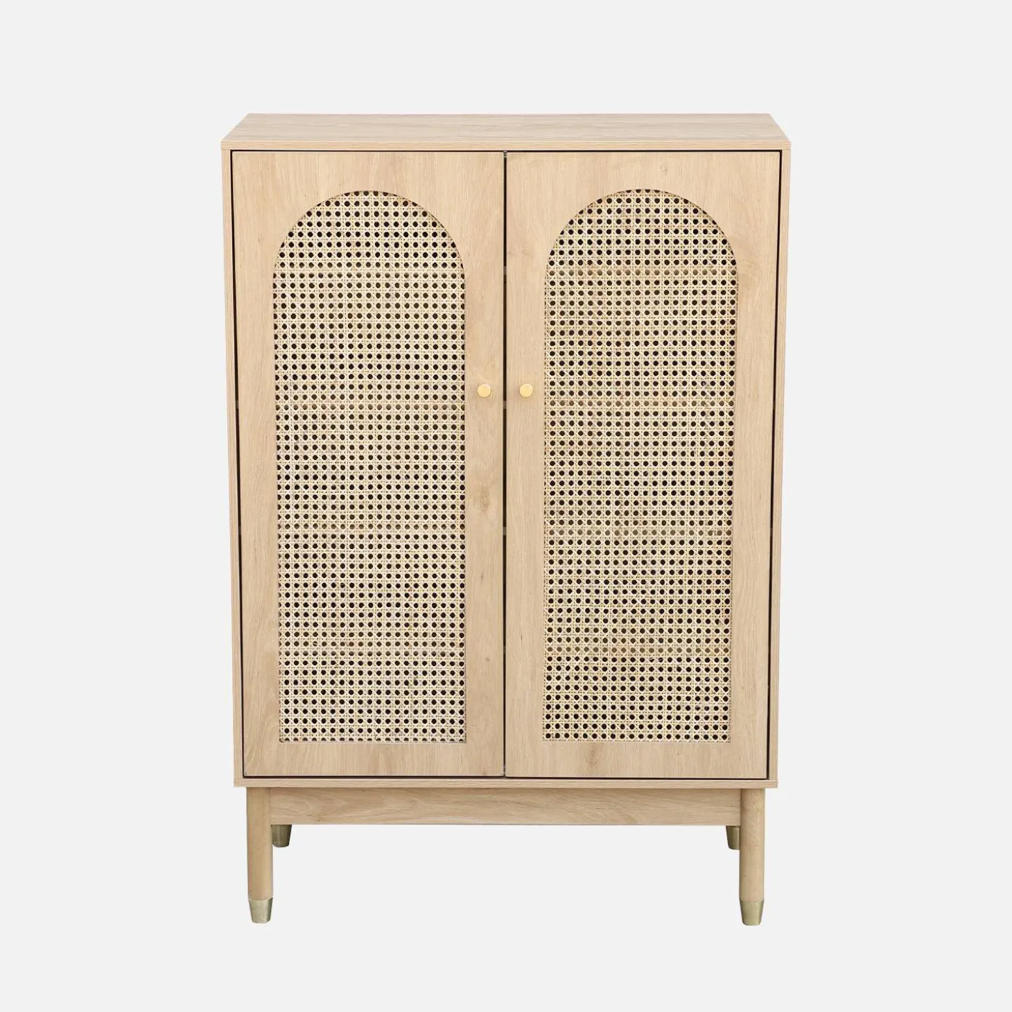 Schuhschrank / kleines Sideboard mit 2 Türen und Rattan-Geflecht