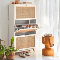 Schuhschrank mit Rattan-Geflecht