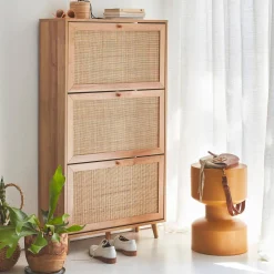 Schuhschrank mit Rattan-Geflecht