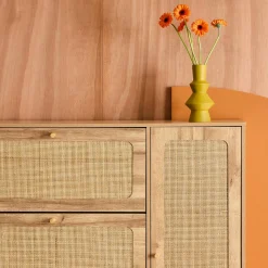 Schuhschrank mit Rattan-Geflecht und 3 Klapptüren