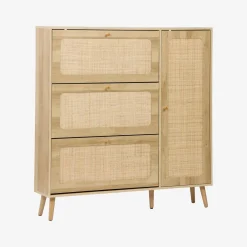 Schuhschrank mit Rattan-Geflecht und 3 Klapptüren