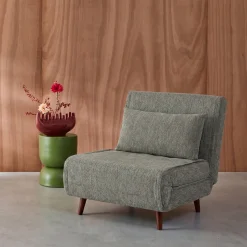 Sessel mit Schlaffunktion, Holzgestell und Chenille-Bezug, 1 Platz