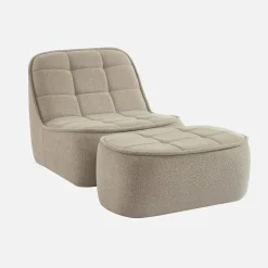 Sessel mit strukturiertem Bouclébezug + Hocker