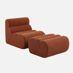 Sessel mit strukturiertem Bouclé-Bezug und Hocker