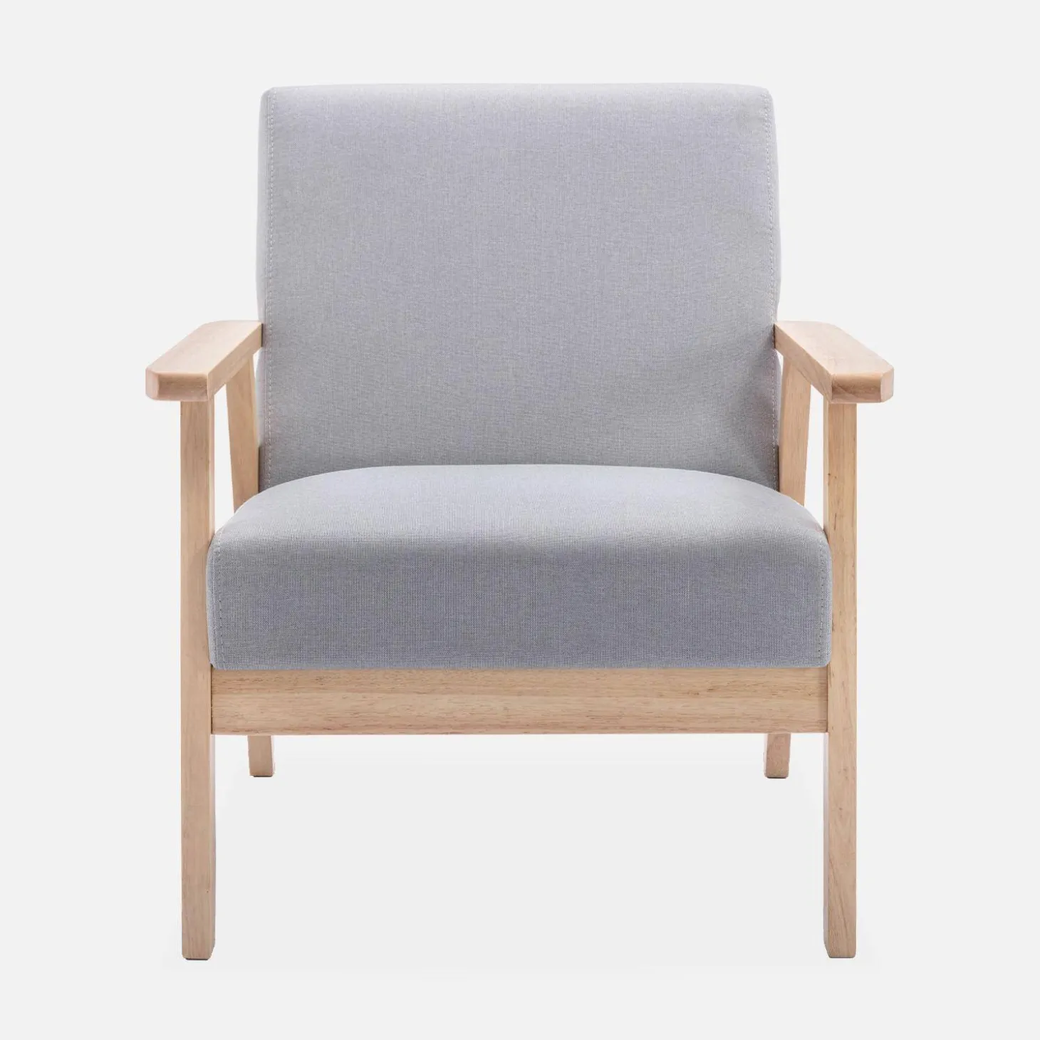 Set Sessel und 3-Sitzer Sitzbank aus Hevea-Holz mit Stoffbezug