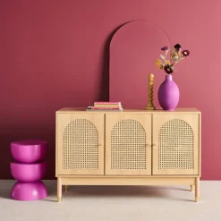 Sideboard Holzdekor und Rattan-Geflecht 3 Türen 120 cm