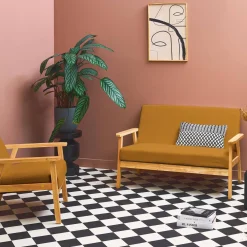 2-Sitzer-Banksofa + Sessel aus Cord-Bezug, Holzbeine