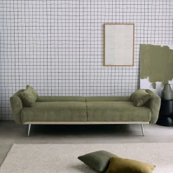 2-3-Sitzer Design-Schlafsofa mit Cordbezug und verchromten Metallfüßen
