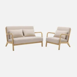 2-Sitzer Design-Sitzbank aus Holz mit Stoffbezug