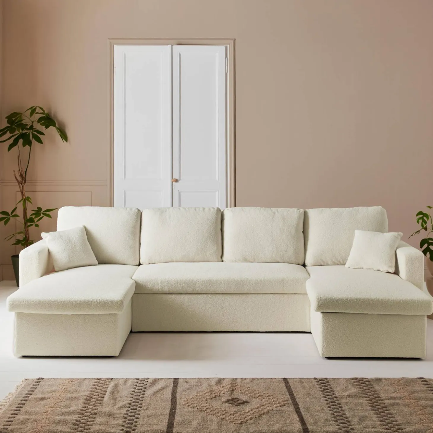 4-Sitzer Doppel-Ecksofa mit Bouclé-Bezug, Schlaffunktion und 2 Bettkästen