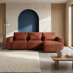 3-Sitzer Ecksofa mit Chenille-Bezug und Schlaffunktion, Recamiere beidseitig montierbar