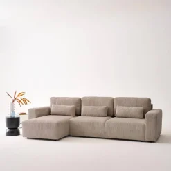 5-Sitzer Ecksofa mit Cordbezug und Schlaffunktion, Recamiere beidseitig montierbar